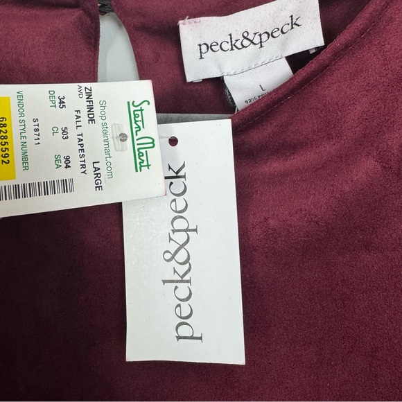 PECK & PECK | NEW! Burgundy Faux Suede Asymmetrical Tunic Top Women’s Size L - Picture 5 of 7
